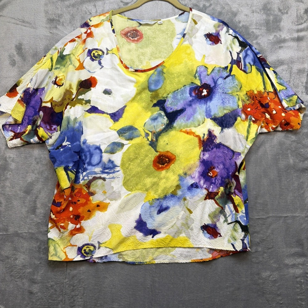 Jams‎ World Hawaiian Floral Top Womens Medium Made in Hawaii Short Sleeve